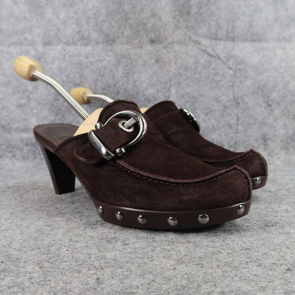 Stuart Weitzman Shoes Womens 8.5 Mule Heel Fashion Studs Buckle Leather Classic - Picture 1 of 16